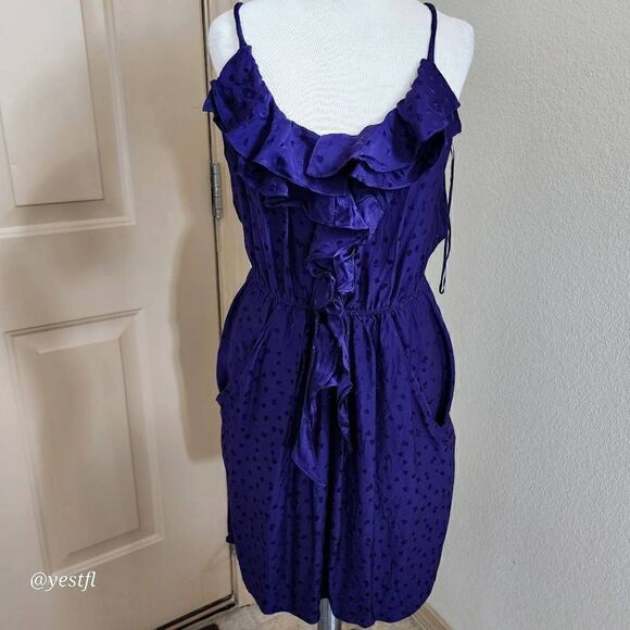 Rebecca Taylor purple hearts spaghetti straps silk dress 10 - Picture 1 of 6